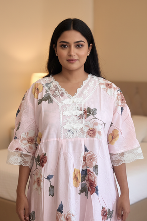 Blush pink Floral Imported Dubai Nighty