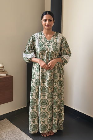 Leaf Green Side lace Imported Dubai Nighty