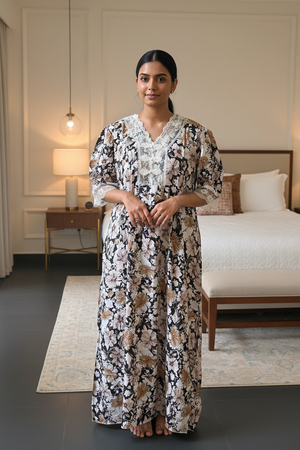 Black Vintage Floral Imported Dubai Nighty