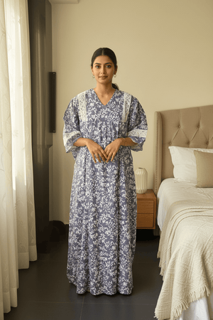 Bluish Grey Side Lace Imported Dubai Nighty