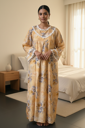 Yellow Full Sleeve Imported Dubai Nighty