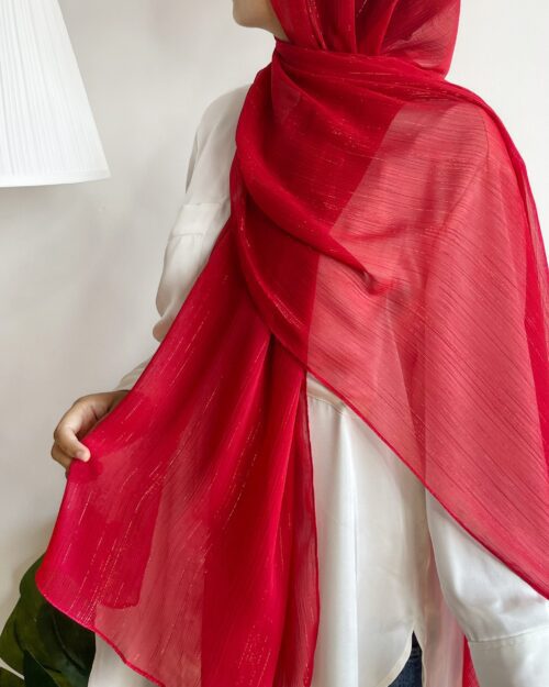 Dahlia red mettalic chiffon hijab pastel parrot pastelparrot