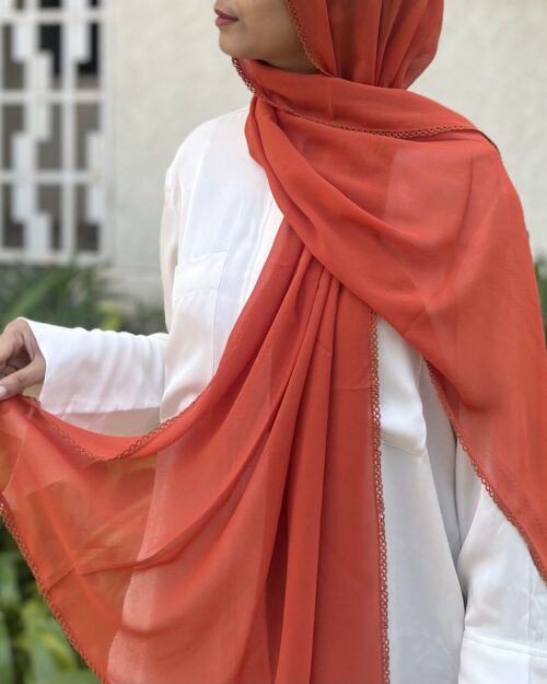 Begonia orange Chiffon Crochet lace hijab