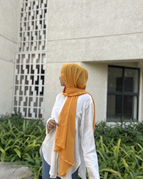 Butterscotch yellow laced chiffon hijab