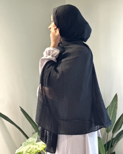 Deep black Cotton pleated hijab