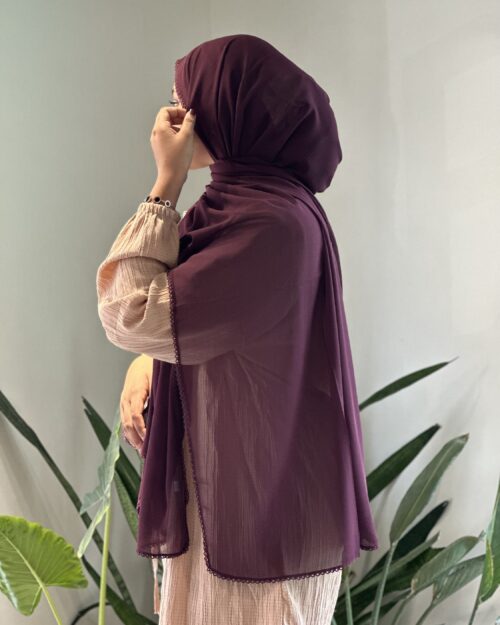 Claret maroon Chiffon Crochet lace hijab