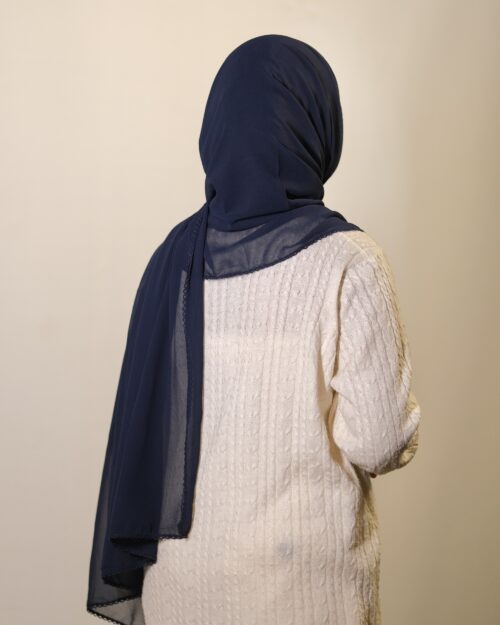 Oxford blue Chiffon Crochet lace hijab