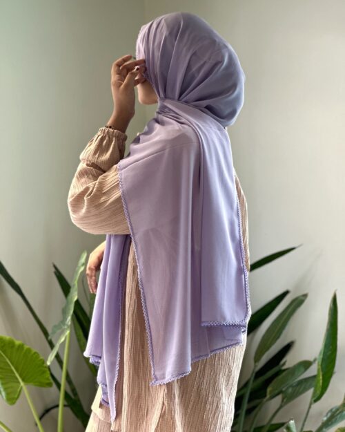 pale lavender Chiffon Crochet lace hijab