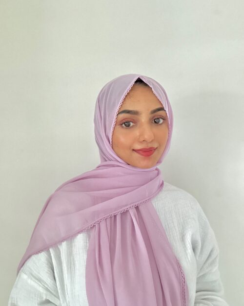 Misty lavender chiffon crochet lace hijab