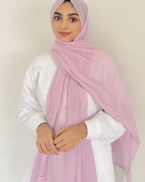 Misty lavender chiffon crochet lace hijab