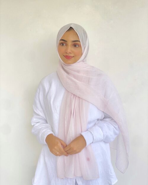 Tender pink metallic pink chiffon hijab