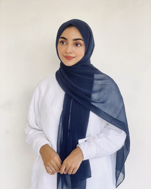 Regal blue metallic chiffon hijab