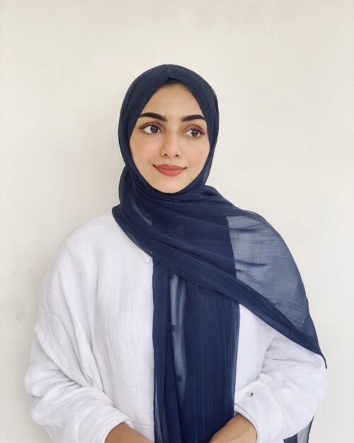Regal blue metallic chiffon hijab