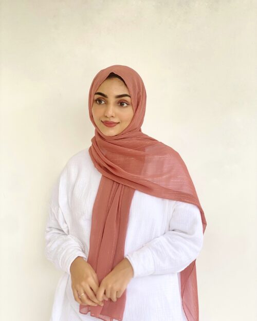 Shell pink metallic chiffon hijab