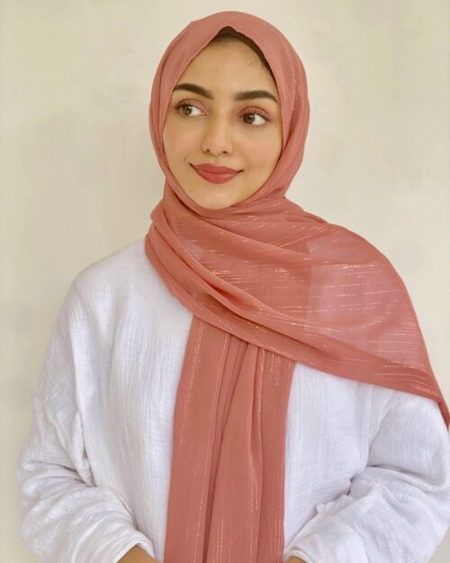 Shell pink metallic chiffon hijab