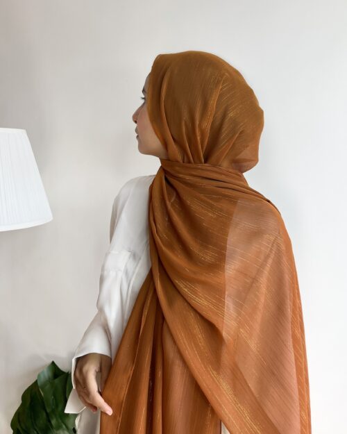 Squirrel brown metallic chiffon hijab