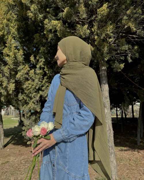 Nude olive Ribbed chiffon hijab