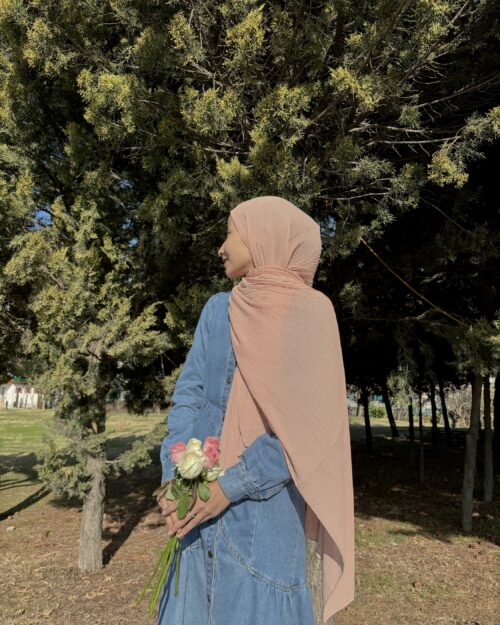 Muted peach Ribbed chiffon hijab