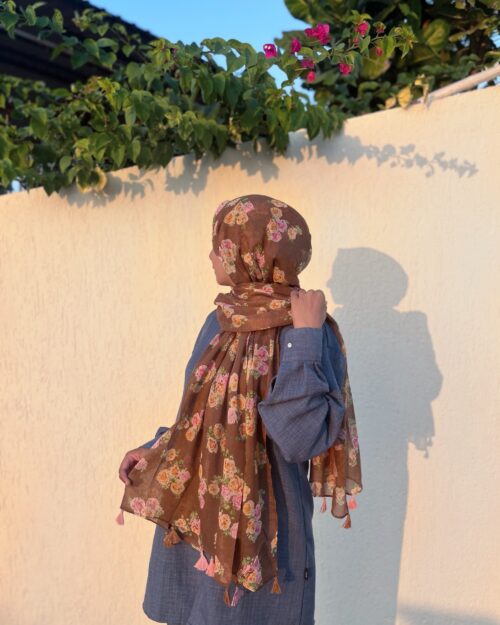 Chestnut brown cotton floral hijab