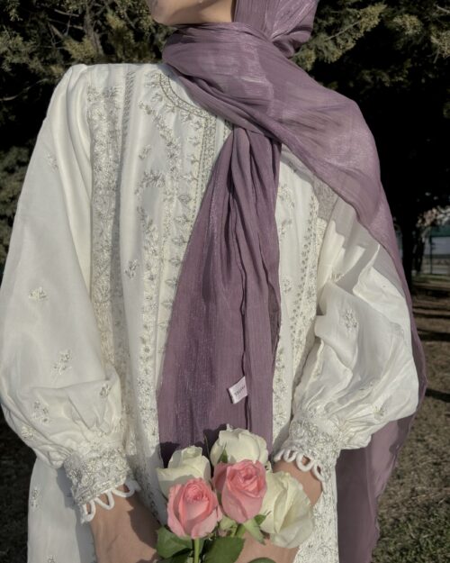 English purple  shimmer organza hijab