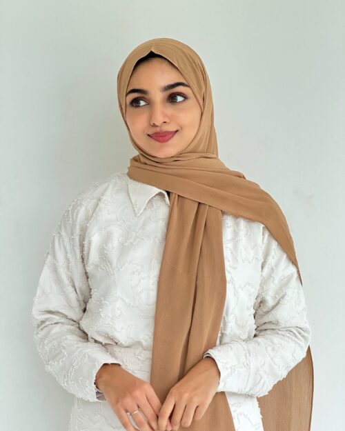 Oak brown crinkled chiffon hijab