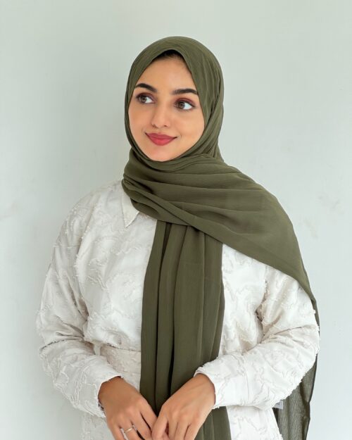 Twilight olive green crinkled chiffon hijab