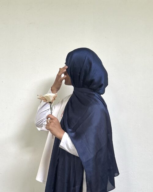 French navy blue premium satin hijab