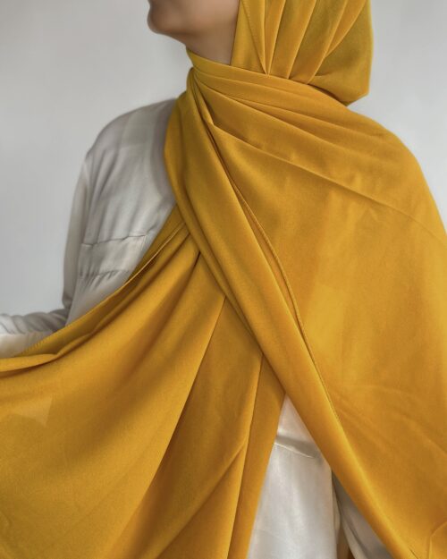 Mustard yellow laser georgette hijab